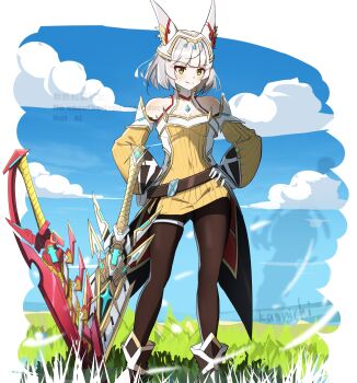1girl absurdres aegis_sword_(xenoblade) animal_ears cat_ears cat_girl highres kanuici336 nia_(xenoblade) sword weapon xenoblade_chronicles_(series) xenoblade_chronicles_2 xenoblade_chronicles_3
