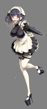 Rule 34 | 1girl, bdsm, bodysuit, bondage, bound, bow, fellatio, gag, gagged, heart, heart-shaped pupils, high heels, highres, latex, latex bodysuit, maid, minase (takaoka nanase), oral, platform footwear, platform heels, ring gag, symbol-shaped pupils, tagme