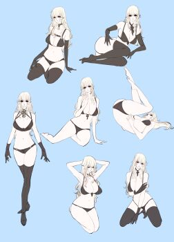 1girl absurdres ass bikini black_bikini black_choker black_gloves black_thighhighs breasts choker genderswap genderswap_(mtf) gloves highres jojo_no_kimyou_na_bouken kinako_(nurupoga) red_eyes risotto_nero swimsuit thighhighs vento_aureo white_hair