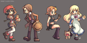 1boy 3girls 4leaf archived_source artist_name bag bell belt belted_shorts black_gloves black_hair black_shirt black_shoes black_shorts blonde_hair blue_dress blue_eyes blush_stickers boots bow braid breasts brown_belt brown_cat brown_coat brown_eyes brown_fur brown_hair brown_hat brown_pants brown_shoes brown_shorts brown_sleeves buttoned_cuffs buttons cat clenched_hand coat collared_dress collared_jacket collared_shirt commentary company_name crop_top curtained_hair dated_commentary dress dress_bow dress_pants earrings english_commentary english_text fangs flipped_hair foot_up forehead full_body glass glasses gloves gold_buttons green_eyes grey_vest hair_between_eyes hair_bow hair_intakes hand_on_own_hip hat heart heart_tattoo high_collar holding holding_bag holding_leash invisible_chair ispin_charles jacket jewelry juliet_sleeves knee_boots layered_sleeves leash leg_up legs_apart legs_together long_dress long_hair long_sleeves looking_at_another looking_at_viewer loose_belt low-braided_long_hair low-tied_long_hair mary_janes maximin_liebkne medium_breasts medium_hair mila_nebraska multiple_girls neck_bell necktie nexon official_art open_clothes open_coat open_hand open_mouth pants photoshop_(medium) pince-nez pocket print_vest profile puffy_short_sleeves puffy_shorts puffy_sleeves purple_boots purple_bow red_hat red_jacket red_necktie ribbed_socks round_eyewear seed_bag sheath sheathed shirt shoes short_over_long_sleeves short_sleeves shorts shoulder_tattoo signature sitting skull_earrings skull_ornament sleeve_cuffs sleeveless sleeveless_jacket sleeveless_shirt socks softmax standing striped_fur sweatdrop sword tales_weaver tassel tattoo thighhighs tichiel_juspian tiv tongue turtleneck turtleneck_shirt twin_braids unbuttoned v-shaped_eyebrows very_long_hair vest waistcoat weapon whiskers white_bag white_dress white_shirt white_socks white_thighhighs wing_collar wing_print