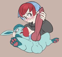 1boy 1girl animal_penis animated bestiality blue_bra blue_hair blush bra breasts cleavage erection gen_4_pokemon glaceon glasses handjob heart heart-shaped_pupils knotted_penis looping_animation multicolored_hair nintendo penis penny_(pokemon) pokemon pokemon_sm pokephilia red_bra red_hair smile smugbluefaun source_request symbol-shaped_pupils tagme testicles two-tone_bra two-tone_hair underwear video