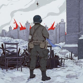 Rule 34 | 101st airborne, band of brothers, boots, combat boots, combat helmet, eugene roe, helmet, highres, kamuytime, paratrooper, ptsd, real life, siege of bastogne, snow, united states army, world war ii