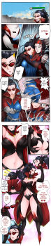 2girls absurdres adjusting_eyewear adjusting_glasses ass azmidiot black_hair black_lips breasts cape cleavage comic elise_(league_of_legends) english_text eyeshadow female_focus fusion grabbing_from_behind grabbing_own_ass grin heart highres league_of_legends lip_biting lipstick long_hair looking_over_eyewear looking_over_glasses makeup multiple_girls navel ponytail red-tinted_eyewear red-tinted_glasses red_cape red_eyes red_lips silk smile smirk speech_bubble spider_web sunglasses tagme tinted_eyewear vayne_(league_of_legends)