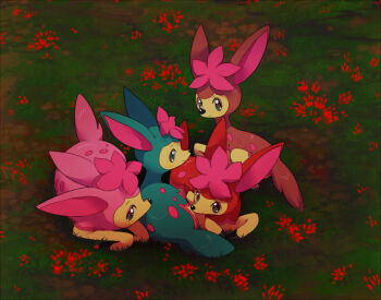 animal_focus artist_request blush closed_mouth deer deerling deerling_(autumn) deerling_(spring) deerling_(summer) deerling_(winter) gen_5_pokemon grass looking_at_viewer lying nintendo no_humans pokemon pokemon_(creature) pokemon_focus smile