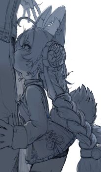 1boy 1girl absurdres ahoge animal_ear_fluff animal_ears braid deepthroat fellatio furry furry_female greyscale hews highres loli monochrome oral rabbit_ears rabbit_girl rabbit_tail simple_background sketch solo_focus tail twin_braids unfinished white_background zenless_zone_zero zhao_(zenless_zone_zero)