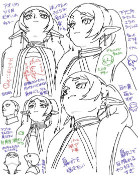 Rule 34 | 1girl, blush, commentary request, earrings, frieren, greyscale, highres, jewelry, long hair, looking at viewer, monochrome, nanase miri, pointy ears, simple background, smile, sousou no frieren, twintails