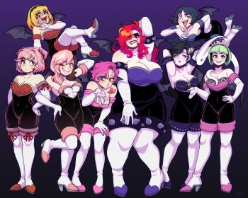 6+girls barbara_parker black_bodysuit bodysuit boots cosplay crossover danganronpa_(series) doki_doki_literature_club full_body high_heel_boots high_heels highres higurashi_no_naku_koro_ni houjou_satoko lipstick little_witch_academia makeup multiple_crossover multiple_girls natsuki_(doki_doki_literature_club) neopolitan_(rwby) phonon_(under_night_in-birth) rouge_the_bat rouge_the_bat_(cosplay) rwby sonic_(series) toon_michaela toxicsoul77 under_night_in-birth