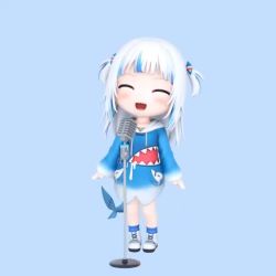 1girl 1nabatewi 3d :d ^_^ animated blue_background blue_eyes closed_eyes fins fish_tail gawr_gura gawr_gura_(1st_costume) hololive hololive_english microphone microphone_stand multicolored_hair open_mouth shark_girl shark_tail simple_background smile solo streaked_hair swaying tail two-tone_hair two_side_up video virtual_youtuber white_hair