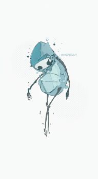 1boy absurdres arthropod_boy artist_name black_eyes chinese_commentary commentary_request film_grain full_body halftone highres hightguy hollow_knight looking_down quirrel simple_background solo standing white_background