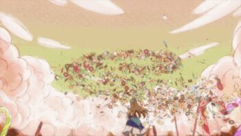 animated animated_gif belly breasts brown_hair candy chocolate cookie donut eating food inflation katarina_claes long_hair otome_game_no_hametsu_flag_shika_nai_akuyaku_reijou_ni_tensei_shite_shimatta outdoors tagme weight_gain