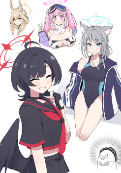 5girls black_hair blue_archive eimi_(blue_archive) eimi_(swimsuit)_(blue_archive) grey_hair ichika_(blue_archive) multiple_girls ousaka_(buppa_man) peroro_(blue_archive) pink_hair shiroko_(blue_archive) shiroko_(swimsuit)_(blue_archive) twitter v