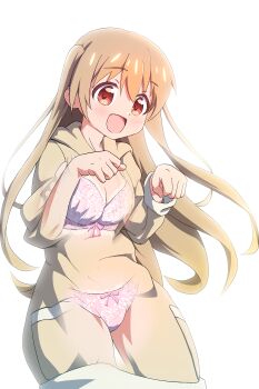 absurdres blush bra hair_between_eyes highres lace lace_bra lace_panties light_brown_hair long_hair looking_at_viewer minagi_koharu oekakiism open_mouth panties red_eyes slow_loop smile underwear x-ray x-ray_vision