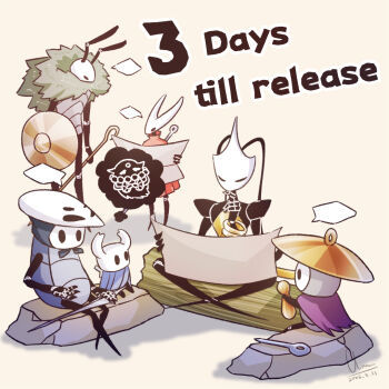 1other 2girls 3boys antennae arthropod_boy arthropod_girl black_skin cloak clovergrasswang colored_skin commentary dated english_commentary english_text grey_cloak hat holding holding_map holding_shield holding_weapon hollow_eyes hollow_knight hollow_knight:_silksong horned_mask hornet_(hollow_knight) knight_(hollow_knight) map mask mask_on_head multiple_boys multiple_girls nail_(hollow_knight) needle_(hollow_knight) pin_(hollow_knight) quirrel red_cloak seth_(hollow_knight) shakra_(hollow_knight) sherma_(hollow_knight) shield signature sitting weapon weapon_on_back white_mask