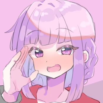 1girl akan_mori close-up dot_nose ears eyelashes female_focus highres matching_hair/eyes medium_hair open_mouth pink_eyes pink_hair school_uniform serafuku smile solo