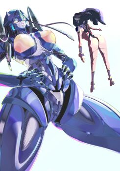 absurdres artemis_a ass black_hair bondage_outfit breasts highres humanoid_robot mazinger_(series) mazinger_z mecha_pilot_suit medium_breasts pussy robot robot_girl shin_mazinger_zero vuqozu yellow_eyes yumi_sayaka