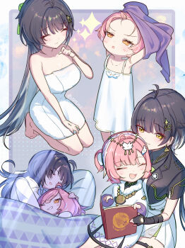 Rule 34 | 2girls, absurdres, adoptive parent and adoptive child, aemeath (wuthering waves), aemeath (young) (wuthering waves), black hair, black jacket, breasts, commentary request, dress, female rover (perpetual spark) (wuthering waves), female rover (wuthering waves), hair ornament, highres, jacket, long hair, medium breasts, mother and daughter, multiple girls, mutii, orange eyes, pink hair, rover (wuthering waves), sleeping together, smile, sparkle, star-shaped pupils, star (symbol), symbol-shaped pupils, tacet mark (wuthering waves), twitter username, white dress, wuthering waves, yellow eyes