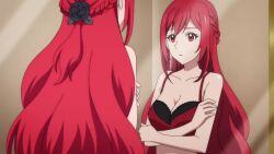 1boy 1girl alternate_hairstyle amelia_rose animated ass audible_speech blue_eyes blush bra breasts bug closed_eyes constricted_pupils covering_privates crying denim dress dressing embarrassed english_audio fitting_room from_behind full-face_blush hair_bun hands_on_own_hips highres hug hyouken_no_majutsushi_ga_sekai_wo_suberu jacket jeans large_breasts legs long_hair looking_at_viewer looking_back midriff mirror model modeling multiple_views navel open_clothes open_jacket open_mouth panties pants ponytail ray_white red_bra red_eyes red_hair reflection running scared screaming short_hair sitting skirt smile sound spider surprised tagme tears thighs turn_pale underwear video wide-eyed