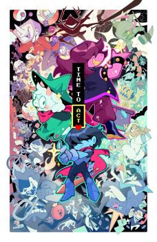 ant_tenna balthizard berdly_(dark_world)_(deltarune) berdly_(deltarune) border c._round cape clover_(deltarune) cocktail_glass covered_horns cup cuptain_(deltarune) deltarune drinking_glass elnina_(deltarune) evercelle everyone gerson guei_(deltarune) hammer hat hathy_(deltarune) highres jackenstein_(deltarune) jevil jigsawry_(deltarune) king_(deltarune) kris_(dark_world)_(deltarune) kris_(deltarune) lancer_(deltarune) lanino_(deltarune) maus_(deltarune) mizzle_(deltarune) noelle_holiday noelle_holiday_(dark_world) pippins_(deltarune) ponman_(deltarune) poppup_(deltarune) queen_(deltarune) ralsei ramb_(deltarune) roaring_knight rouxls_kaard rudinn_(deltarune) seam_(deltarune) shadowguy_(deltarune) spamton_g._spamton susie_(dark_world)_(deltarune) susie_(deltarune) swatch_(deltarune) sword tasque_manager toriel utdr_(toby_fox) virovirokun water_cooler weapon werewire white_border wizard_hat
