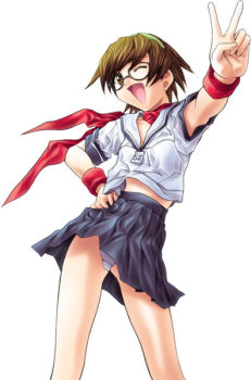 Rule 34 | 00s, brown hair, g-on riders, glasses, hairband, kurama yuki, panties, pantyshot, scarf, school uniform, serafuku, skirt, solo, soyosoyo, underwear, v, wristband