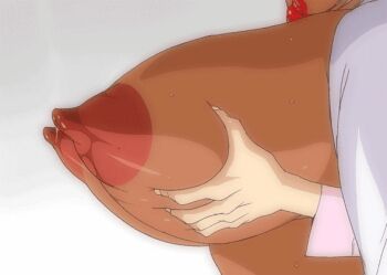 Rule 34 | 1boy, 1girl, animated, animated gif, breasts, dark skin, eiden, grabbing another's breast, grabbing from behind, groping, huge breasts, lactation, male hand, original, steaming body