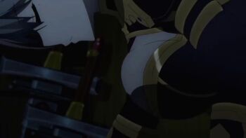 1girl animated anime_screenshot beta_(kagejitsu) black_bodysuit bodysuit bouncing_breasts breast_focus breasts cleavage closed_eyes kage_no_jitsuryokusha_ni_naritakute! large_breasts short_hair tagme video white_hair