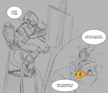 Rule 34 | beelzebumon, demon, demon girl, digimon, digimon (creature), fallen angel, lilithmon, mark of evil, nyaromon, sketch, spot color, wings