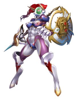 Rule 34 | 00s, 1girl, abs, breasts, colored skin, curvy, demon girl, female focus, full body, glowing, glowing eyes, grey skin, helmet, highres, holding, holding weapon, horns, impossible clothes, lilith-soft, nipples, revealing clothes, rossweisse (taimanin asagi), shield, solo, taimanin (series), taimanin asagi kessen arena, transparent background, weapon, wide hips, zunta