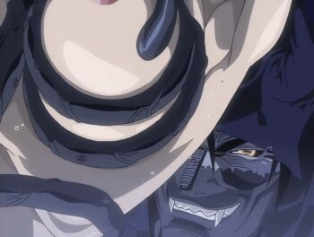 00s 1girl 2002 animated animated_gif bible_black bible_black_gaiden breasts cloak demon demon_boy fangs groping groping_breast hood hoodie large_breasts nipples smile sweat tagme takashiro_hiroko tentacles yellow_eyes