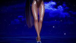 1girl 3d animal_ears animated ass ass_shake bare_shoulders black_hair black_leotard blue_archive blue_bow blue_bowtie bouncing_ass bouncing_breasts bow bowtie breasts cleavage closed_mouth collarbone cowboy_shot curvy dancing dark-skinned_female dark_skin detached_collar fake_animal_ears fishnets from_side gloves halo highleg highleg_leotard highres huge_ass karin_(blue_archive) karin_(bunny)_(blue_archive) large_breasts leotard long_hair looking_at_another looking_at_viewer mikumikudance_(medium) night night_sky playboy_bunny ponytail rabbit_ears shiny_clothes shiny_skin sideboob sidelocks sky sound tagme thong_leotard very_long_hair video wide_hips wrist_cuffs yellow_eyes