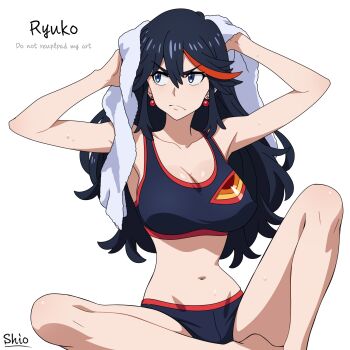 1girl breasts cleavage earrings highres jewelry kill_la_kill large_breasts long_hair matoi_ryuuko navel senketsu shio_(zsp1jqohfr12495) shiosatou999 tagme towel