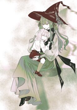 2girls absurdres aged_down artist_request bang_dream! bang_dream!_it&#039;s_mygo!!!!! chinese_commentary commentary_request commission hair_ribbon hat high_heels highres kneehighs long_hair long_sleeves misumi_uika multiple_girls red_shoes red_shorts ribbon second-party_source shoes shorts sidelocks sitting skirt sleeping socks time_paradox togawa_sakiko witch_hat