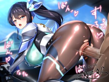 1boy 1girl alyssa_(specktech) ass blue_eyes blue_hair blush bodysuit breasts censored covered_erect_nipples doggystyle from_behind fumizuki_homura hetero huge_ass huge_breasts impossible_bodysuit impossible_clothes impossible_leotard leotard long_hair looking_at_viewer mecha_pilot_suit mosaic_censoring open_mouth original pussy sex sex_from_behind signature skin_tight solo_focus tongue torn_bodysuit torn_clothes vaginal variant_set