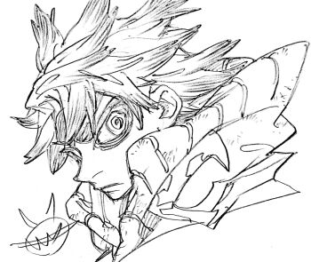 Rule 34 | 1boy, gachiakuta, highres, monochrome, official art, rudo surebrec, signature, sketch, traditional media, urana kei