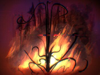 1boy black_coat black_suit black_vest burning coat collared_shirt color_contrast creature creepypasta deftnm explosion faceless facing_viewer fire formal_clothes glitch highres male_focus necktie red_necktie shadow shirt silhouette slender_man solo standing suit tentacles vest white_shirt