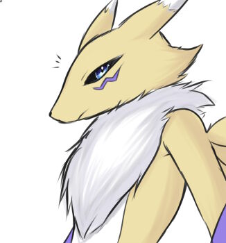 Rule 34 | black sclera, blue eyes, colored sclera, digimon, fox, kitsune, renamon, simple background, white background