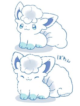 Rule 34 | :3, alolan form, alolan vulpix, animal focus, blue eyes, closed eyes, closed mouth, fox, full body, gen 7 pokemon, kana (maple926), nintendo, no humans, pokemon, pokemon (creature), pokemon focus, simple background, smile, tail, white background, white fur