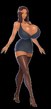 1girl akiranime animated animated_gif black_hair black_legwear bodycon bouncing_breasts bracelet breasts brown_eyes cleavage curvy dark_background dark_skin dark-skinned_female dress facial_mark female_focus full_body grin high_heels highres huge_breasts impossible_clothes indian jewelry long_hair long_legs looking_at_viewer makeup microdress microskirt minidress miniskirt nail_polish natasha revealing_clothes skirt smile solo walking wide_hips