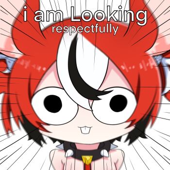 1girl animal_ear_fluff animal_ears bare_shoulders black_hair buck_teeth collar commentary dice_hair_ornament emphasis_lines english_text fong_(fongthe0125) hair_between_eyes hair_ornament hakos_baelz hashtag-only_commentary highres hololive hololive_english looking_at_viewer mouse_ears multicolored_hair red_hair simple_background solo spiked_collar spikes streaked_hair symbol-only_commentary teeth twintails upper_body virtual_youtuber white_background white_hair