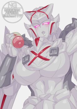 1girl absurdres blush bottle breasts colored_skin commentary_request giant giant_robo highres looking_at_viewer mechanical_wings milk_bottle no.1_sentai_gozyuger otokamu pink_hair queen_tegajune robot_girl super_sentai tegajune tokusatsu white_skin wings