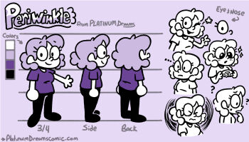 ... 1girl ? arms_at_sides arrow_(symbol) black_eyes black_pants black_shoes character_name closed_eyes color_guide confused dawn_(paper_dawn) english_text eyelashes from_behind from_side full_body guide highres holding looking_at_viewer multiple_expressions multiple_views one_eye_closed open_hand open_mouth original pants periwinkle_(paper_dawn) purple_background purple_hair purple_shirt reference_sheet shirt shoes short_hair simple_background smile sparkle sparkling_eyes standing star_(symbol) sweatdrop third-party_source turnaround v watermark wavy_mouth web_address