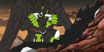 artist_request defeat gen_6_pokemon gen_7_pokemon highres injury invincible_(series) kneeling legendary_pokemon looking_at_another lying meme necrozma necrozma_(normal) nintendo no_humans on_back outdoors pokemon pokemon_(creature) think_mark_think!_(meme) zygarde zygarde_(complete)