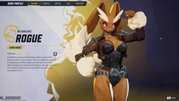 1girl 3d :< animated arms_up ass attack black_leotard breasts brown_sclera cleavage clenched_teeth colored_sclera cosplay curvy english_text full_body furry furry_female gen_4_pokemon highleg highleg_leotard highres huge_ass jacket jumping kicking leotard looking_ahead looking_at_viewer lopunny marvel marvel_rivals nintendo open_clothes open_jacket open_mouth outdoors pink_eyes pokemon pokemon_(creature) rabbit_ears rabbit_girl rabbit_tail revealing_clothes running simple_background sitting skindentation smile standing strapless strapless_leotard superhero_costume tagme teeth video wide_hips