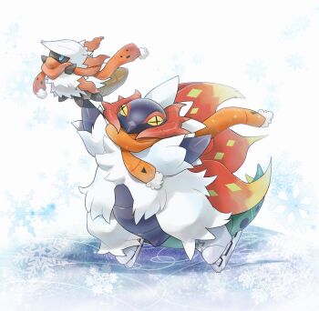 Rule 34 | + +, animal focus, blue eyes, bug, colored sclera, commentary request, cross-shaped pupils, gen 5 pokemon, highres, holding, holding pokemon, horns, ice skates, ice skating, insect, larvesta, mofu (pk3566), moth, nintendo, no humans, orange scarf, pokemon, pokemon (creature), pokemon focus, scarf, skates, skating, slither wing, snowflakes, symbol-shaped pupils, tail, white fur, wings, yellow eyes, yellow sclera