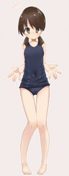 1girl absurdres bare_arms bare_legs blush brown_eyes brown_hair highres kantai_collection looking_at_viewer low_twintails mf_u_c old_school_swimsuit ponytail school_swimsuit shirayuki_(kancolle) short_hair short_ponytail short_twintails sidelocks solo swimsuit twintails