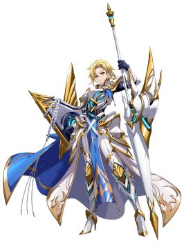 1girl absurdres armor armored_boots belt blonde_hair blue_cape boots breastplate cape caroline_(langrisser) closed_mouth faulds full_body game_cg glowing glowing_armor glowing_weapon gold_trim hair_between_eyes high_heel_boots high_heels highres holding holding_polearm holding_shield holding_weapon huge_weapon knight lance langrisser langrisser_mobile long_bangs long_sleeves looking_at_viewer multiple_belts official_art pants parted_bangs pauldrons pelvic_curtain polearm second-party_source serious shield short_hair shoulder_armor simple_background solo standing tachi-e tassel transparent_background vambraces waist_cape weapon white_armor white_boots white_cape white_pants yellow_eyes