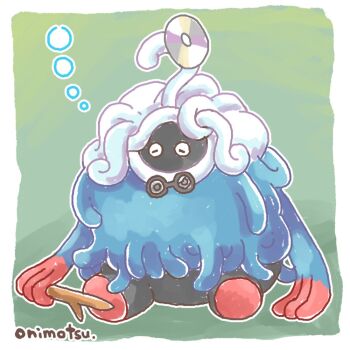 broken_eyewear crack disc full_body gen_4_pokemon glasses holding holding_stick nintendo no_humans onimotsu_matarou plant pokemon pokemon_(creature) pokemon_focus pokemon_pokopia professor_tangrowth round_eyewear sleeping solo stick tangrowth tm_(pokemon) vines