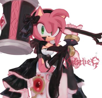 amy_rose bad_tag bare_hips boots box bracelet cape gloves goth_fashion gothic_lolita green_eyes hairband hammer helmet jewelry kilzbee legs leotard loli lolita_fashion magical_girl medium_hair pantyhose petite pink_fur pink_hair sega sitting sonic_(series)