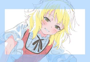 1girl blonde_hair blush commentary_request dress flat_chest green_eyes highres idolmaster idolmaster_cinderella_girls looking_down papiyon1297 sakurai_momoka short_hair smile solo wet wet_clothes wet_hair