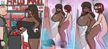 1boy 1girl 4koma age_difference animated animated_gif ass bare_shoulders bouncing_breasts breasts cleavage comic dark-skinned_female dark_skin dress haloowl hetero high_heels huge_ass huge_breasts makeup nipples onee-shota open-toe_shoes original platform_heels sex sex_from_behind shota standing standing_sex tagme testicles thick_thighs thighs video