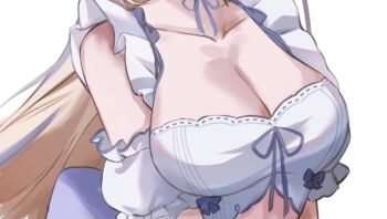 1girl bare_shoulders blonde_hair blue_hair breast_focus breasts cleavage collarbone fuwawa_abyssgard hashtag-only_commentary hololive hololive_english large_breasts long_hair multicolored_hair simple_background sobbi11 solo streaked_hair thumbnail_collage two-tone_hair virtual_youtuber white_background